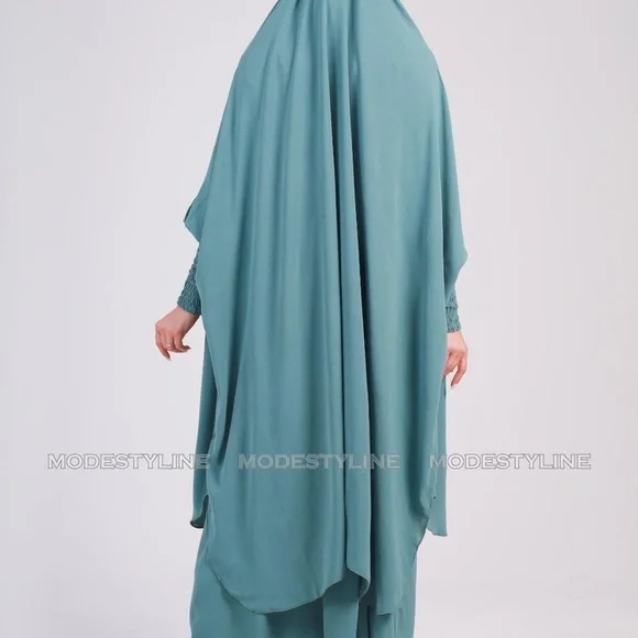 3 pc Jilbab set Turquoise Abaya set, Jilbab skirt and khimar with niqab Islamic - Picture 5 of 8